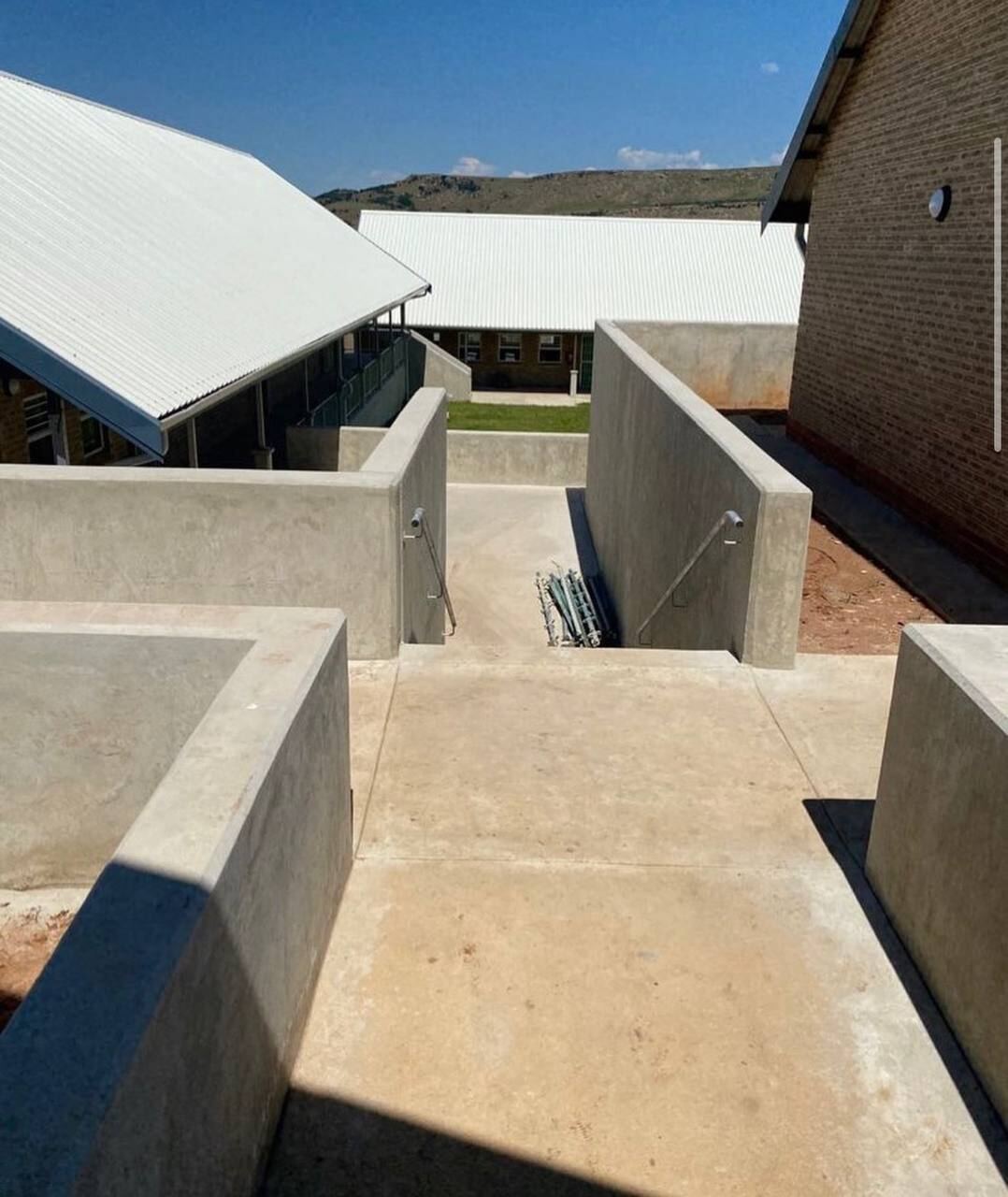 Concrete retaining walls and walkways on campus