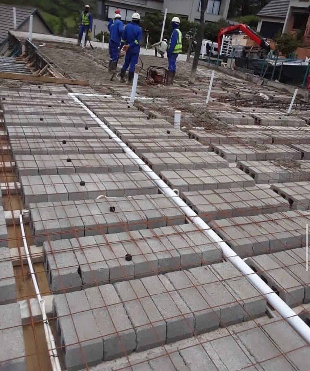 Precast decking lintels and blocks laid out with reinforcing
